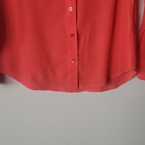 NWT Equipment S Coral Silk Button Up Modest Long Sleeve Office Shirt Top Blouse - Picture 10 of 13